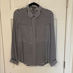 Theory Black and White Silk Blouse Large